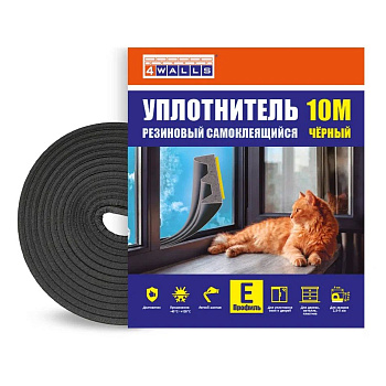 Уплотнитель резиновый E-профиль, 4*9 мм, 10м, чёрный, 4Walls