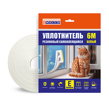 Уплотнитель резиновый E-профиль, 4*9 мм, 6 м, белый, 4Walls 
