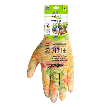 Перчатки садовые «ФЛОРИСТ», полиэстер, полиуретановое покрытие, разноцветные, микс 5 цветов №1, в и/у, 8(М), Nadzor