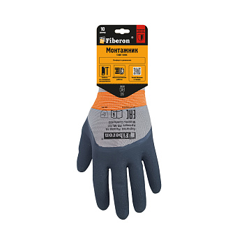 Перчатки "МОНТАЖНИК СОФТ ПЛЮС: комфорт", полиэстер, вспененное латексное покрытие, в и/у, 10(XL), Fiberon