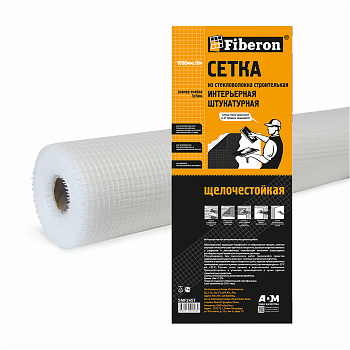 Сетка интерьерная штукатурная, стекловолокно, 1*10 м, ячейка 5*5, белая, Fiberon