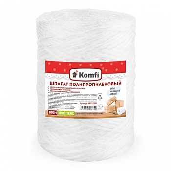 Шпагат полипропиленовый, 100 м, 1000 текс, белый, Komfi