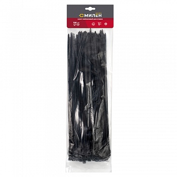 Нейлоновые хомуты для стяжки Милен, чёрные, 4,8*300 мм, 100 шт