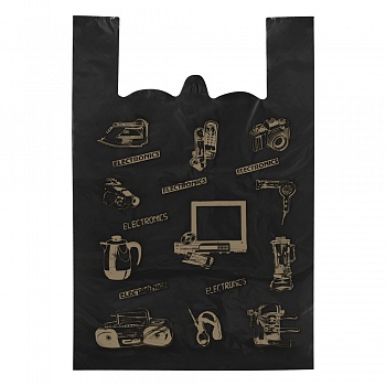 Пакеты-майка ПНД 41+18*66 см, 20 мкм, чёрные, "Техника", 50 шт/уп.