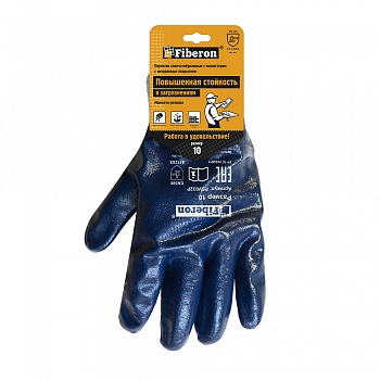 Перчатки "Повышенная стойкость к загрязнениям", хлопок+полиэстер, нитриловое покрытие, в и/у, 10(XL), манжета-резинка, Fiberon
