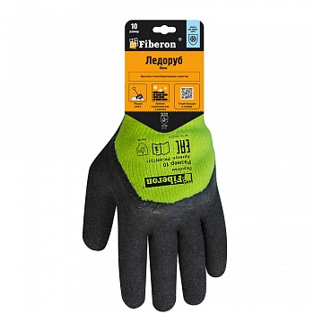 Перчатки "ЛЕДОРУБ ПЛЮС: утепленные", акрил, вспененное латексное покрытие, в и/у, 10(XL), Fiberon