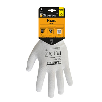 Перчатки "МАЛЯР КОНТАКТ: сборочные работы", полиэстер, в и/у, 9(L), белые, Fiberon