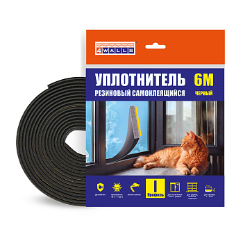 Уплотнитель резиновый I-профиль, 6 м, черный, 4Walls 