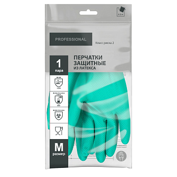 Перчатки защитные КЩС латексные, 1 пара, M, зеленый, ADM Professional