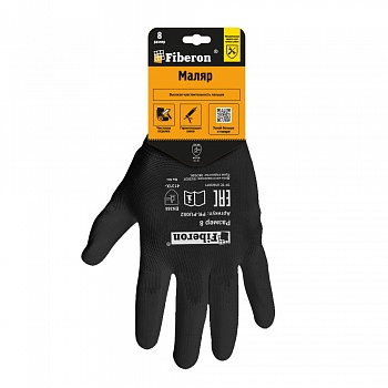 Перчатки "МАЛЯР: точные работы", полиэстер, полиуретановое покрытие, в и/у, 8(M), черные, Fiberon