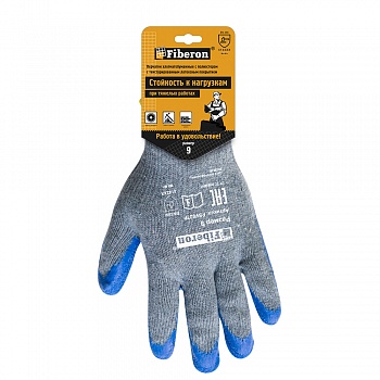 Перчатки "Стойкость к нагрузкам", хлопок, текстурированное латексное покрытие, в и/у, 9(L), Fiberon